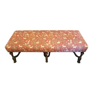 Antique French Walnut Tapestry Upholstered Bench For Sale