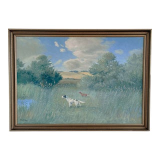 Large Vintage Original Landscape Dog Oil Painting For Sale