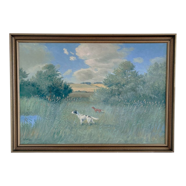 Large Vintage Original Landscape Dog Oil Painting For Sale