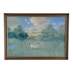 Large Vintage Original Landscape Dog Oil Painting