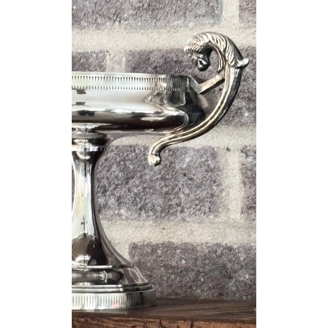 Mid 20th Century 1940s Candle Holder English Silver Plated Rare Lions Handles For Sale - Image 5 of 12