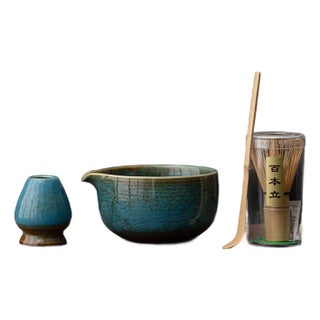 Contemporary Colorful Ceramic Matcha Set - Blue For Sale