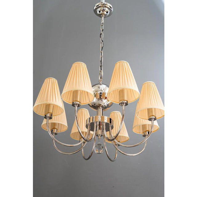1920s Art Deco Nickel-Plated Chandelier with Fabric Shades, Vienna, 1920s For Sale - Image 5 of 18