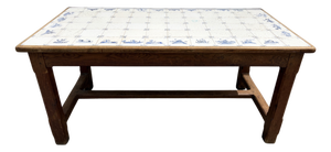 Early 20th Century French or Dutch Farm Style Table With Delft Tile Top and Drawers on Each End