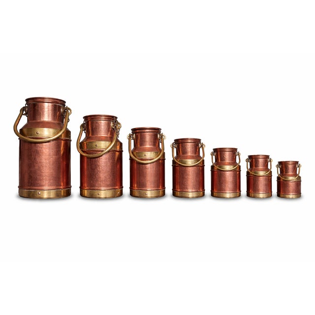 Metal Vintage French Copper Milk Cans by Jean-Paul Thévenot, 1990s, Set of 7 For Sale - Image 7 of 7