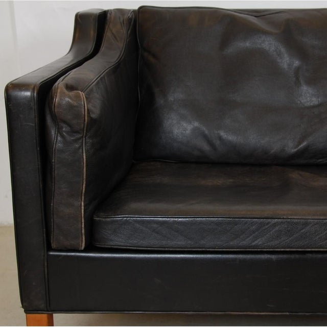 Vintage 2213 3-Seater Sofa in Patinated Black Leather by Børge Mogensen for Fredericia For Sale - Image 3 of 18