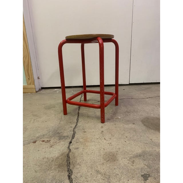 Vintage Industrial Danish Stool Red Metal Stool For Sale - Image 9 of 9