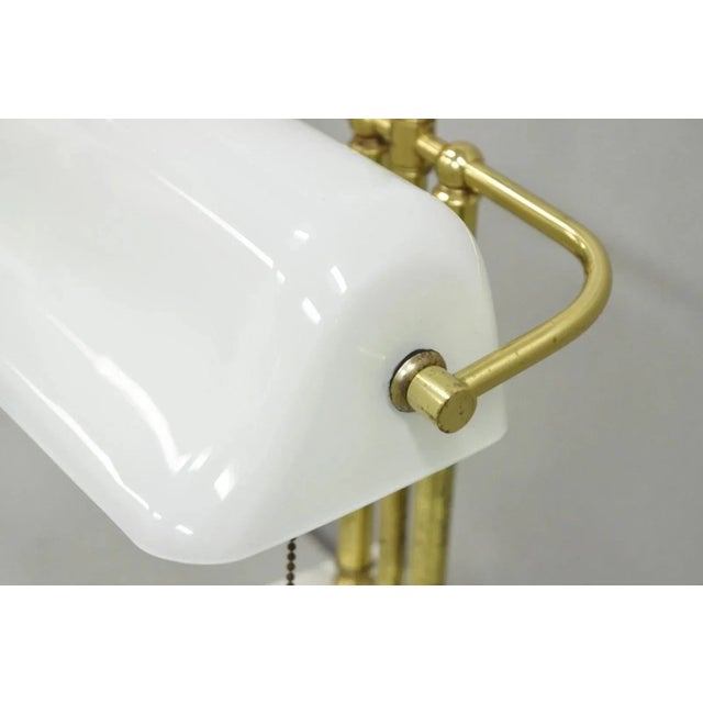 Vintage Mid Century Modern Art Deco Marble & Brass Bankers Desk Lamp W/ Shade For Sale - Image 12 of 12