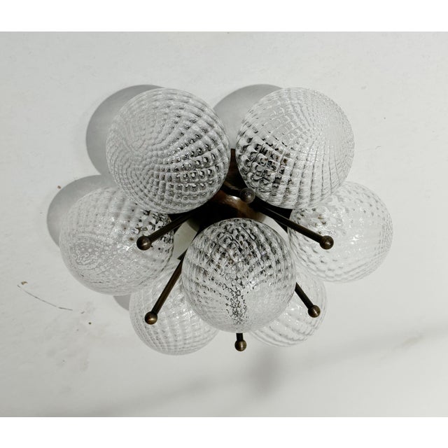 Italian flush mount with clear textured balloton Murano glass globes mounted on solid brass frame in Bronzed finish / Made...