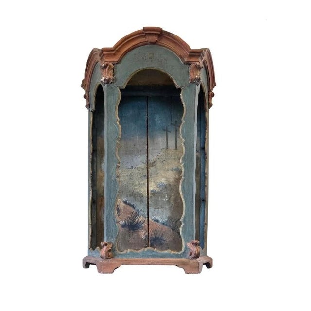 Rococo 18th Century Italian Venetian Rococo Period Carved Polychrome Painted Wood Niche Shrine For Sale - Image 3 of 18