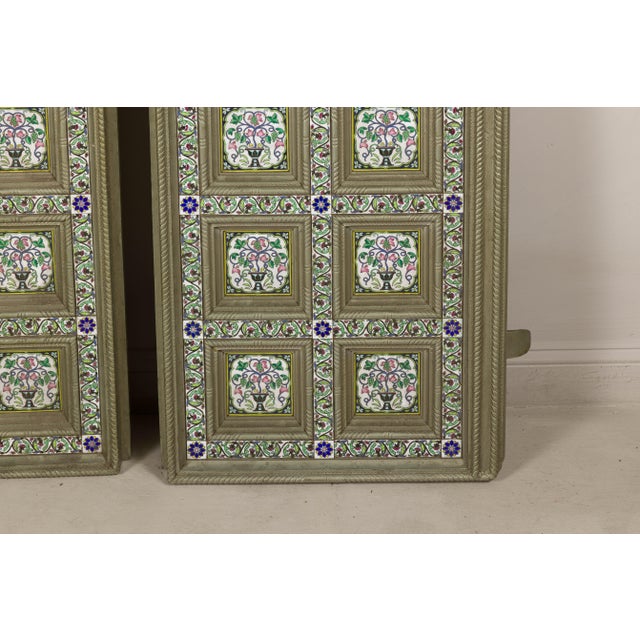 Pair of Antique Indian Decorative Panels with Painted Tin Insets For Sale - Image 13 of 18