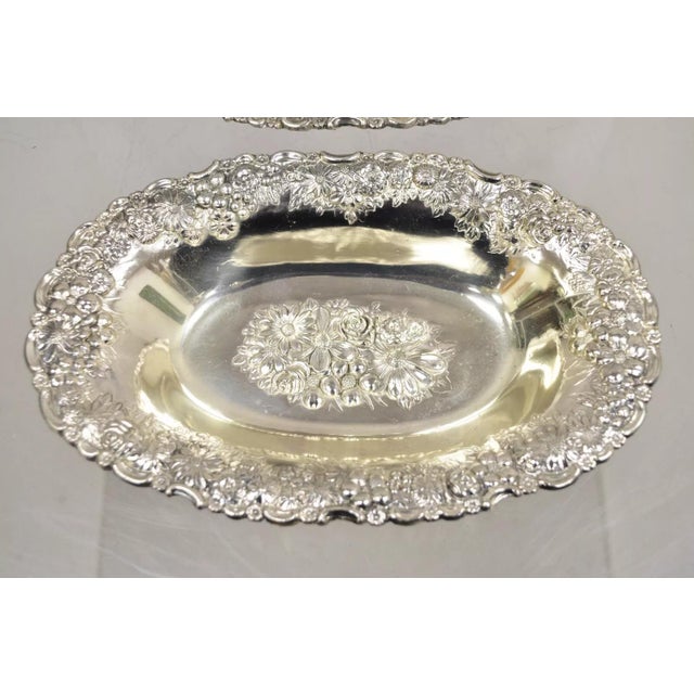 Victorian Vintage Victorian Silver Plated Floral Repousse Trinket Dish Japan - a Pair For Sale - Image 3 of 11