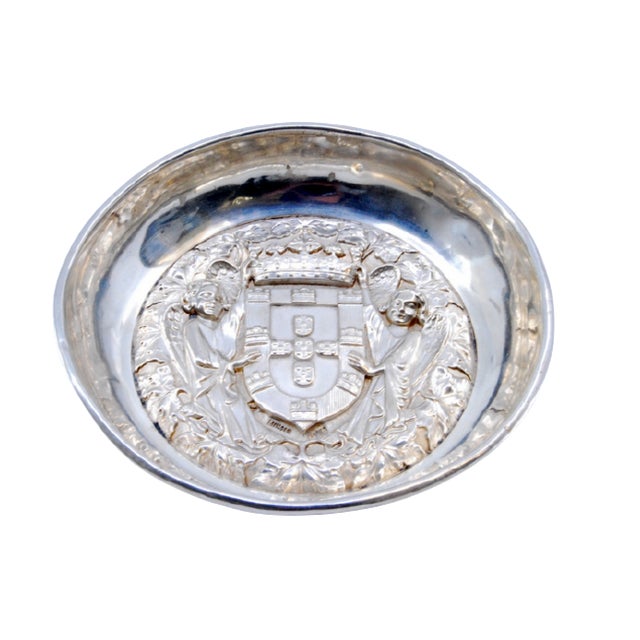 Silver Tray with Angelic Figures Holding the Coat of Arms of Portugal For Sale - Image 9 of 9