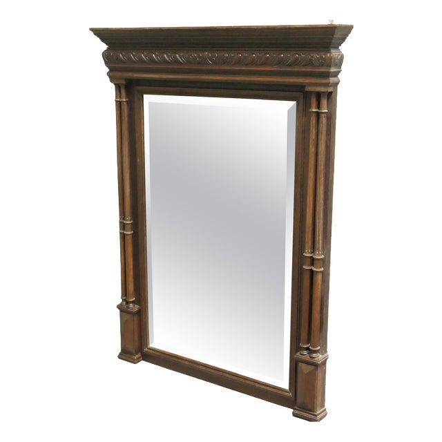 French Carved Oak Wall Mirror with Side Columns For Sale