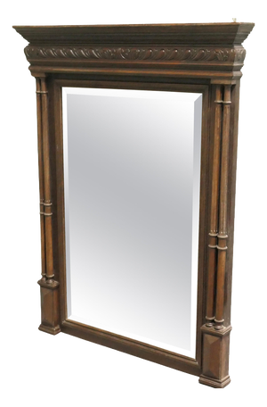 French Carved Oak Wall Mirror with Side Columns