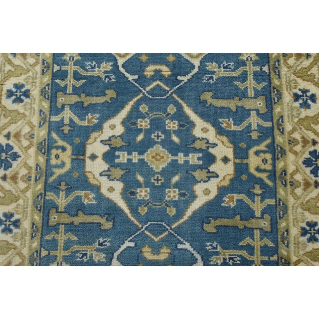 2020s Oushak Rug 4’2” X 5’10” Blue Wool Tribal Hand-Knotted Oriental Carpet For Sale - Image 5 of 12
