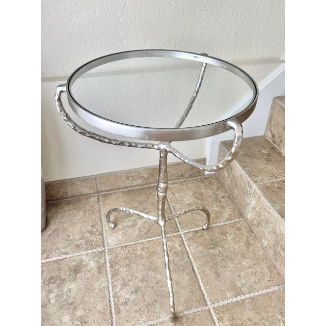 Uttermost Circa 2010 Faux Bois Silver Leaf and Glass Guéridon Table For Sale - Image 11 of 13