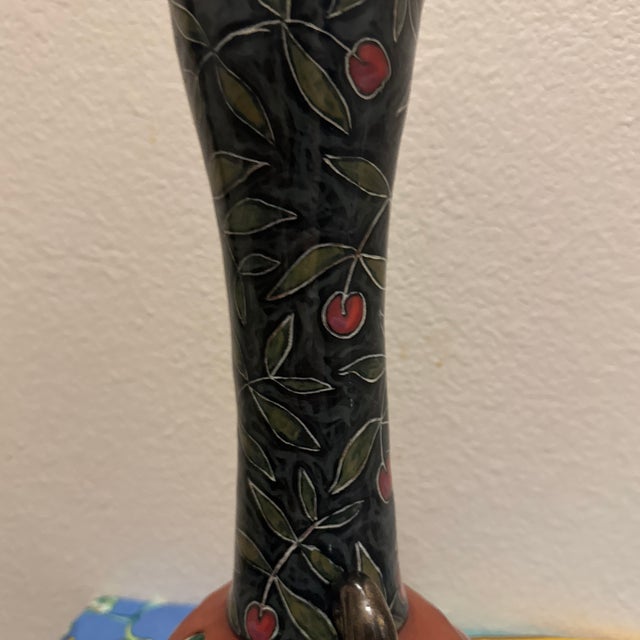 Ceramic Vintage Art Nouveau Style Studio Pottery Vase – Hand-Painted Floral & Geometric Twin-Handled Ceramic Vase For Sale - Image 7 of 10