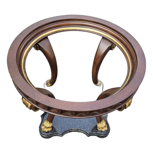 Marge Carson Neoclassical Fruitwood and Partial Gilt Glass Top Center Table For Sale