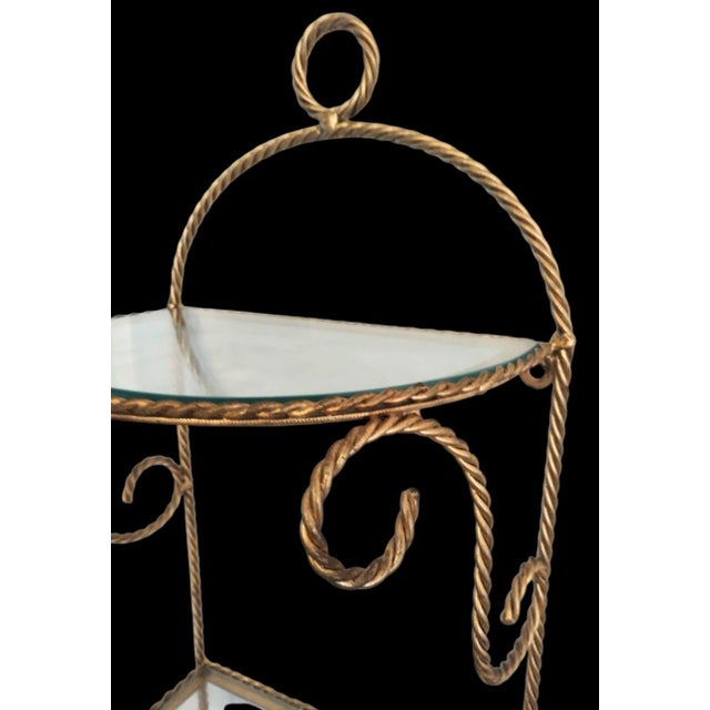 Hollywood Regency Vintage Tall Hollywood Regency Twisted Braided Tassel 4 Glass Wall Shelf Etagere For Sale - Image 3 of 7