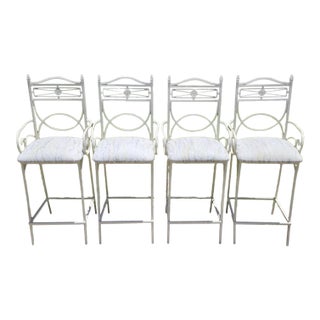 Set of 4 Vintage Coastal Palm Beach Regency Metal Barstools. For Sale