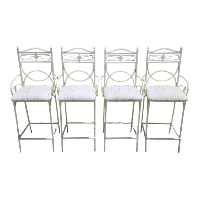 Set of 4 Vintage Coastal Palm Beach Regency Metal Barstools. For Sale