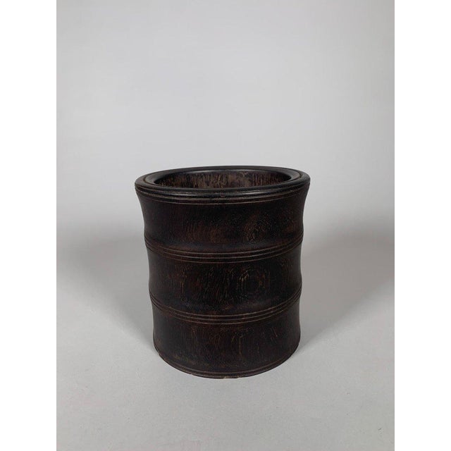 Large 19th-century Chinese "Bitong" brush pot, Qing Dynasty. Cylindrical shape with grooves, resembling a bamboo branch....