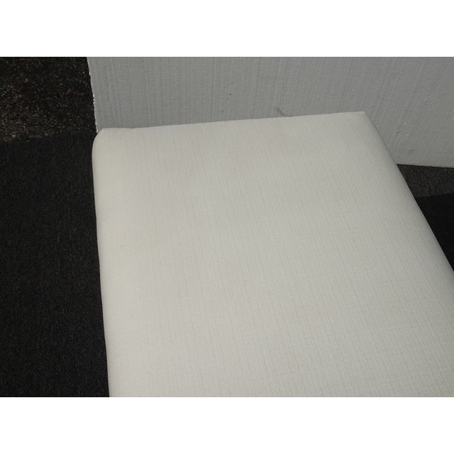 Modern White Bed Side Bench With Brown Legs & Designer Fabric For Sale - Image 11 of 12