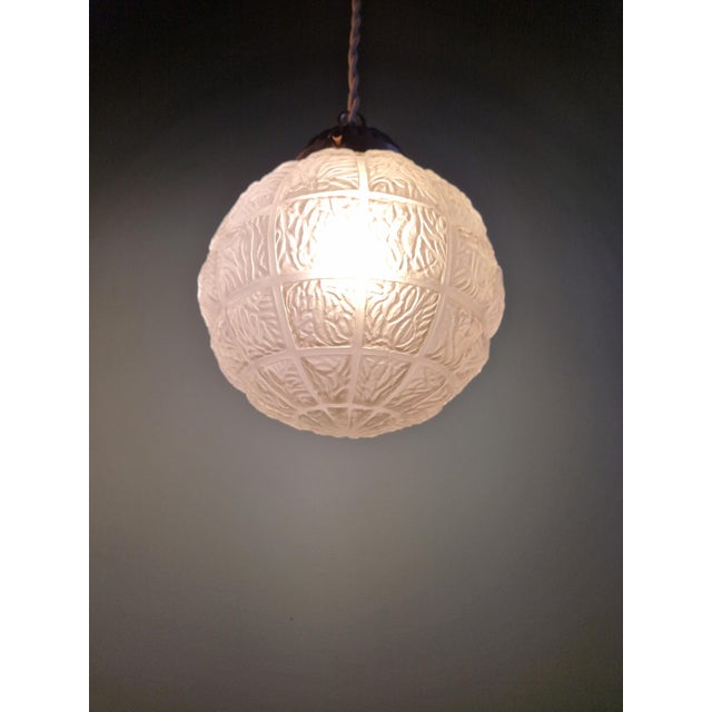 Art Deco Pendant Lights in Pressed Molded Frosted Glass, 1930s, Set of 2 For Sale - Image 10 of 16