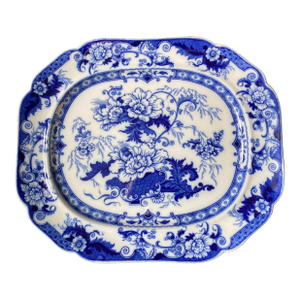 Antique British “Bentick” Pattern Flow Blue Transferware Serving Platter. Stafford England 1850’s Thru 1905 by John Ridgway