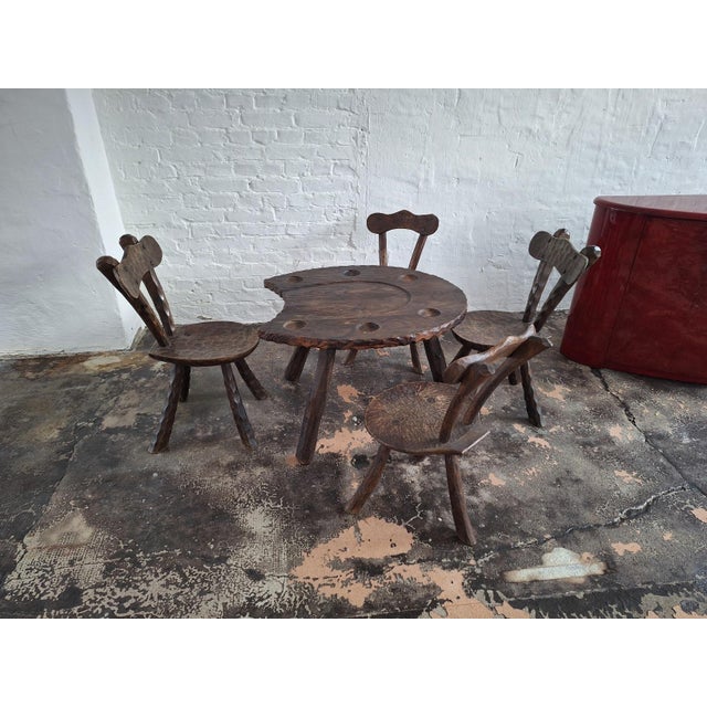 Brutalist Hand-Carved Horse-Shoe Shaped Coffee Table, 1960s For Sale - Image 6 of 9