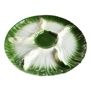 Mid 20th Century Round Mid-Century Modern Cabbageware or Lettuceware Bok Choy Ceramic Serving Platter in Green For Sale