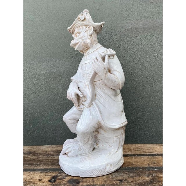 Vintage White Ceramic Monkey Musician Figure For Sale - Image 9 of 12
