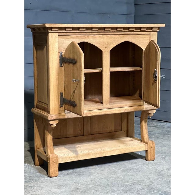 French Bleached Oak Gothic Cupboard, 1920s For Sale - Image 6 of 15