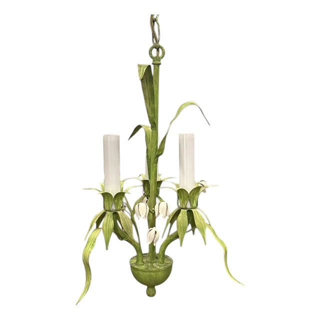 Vintage Italian Tole Lily of the Valley Three Light Chandelier / Light Fixture, Circa 1960 For Sale