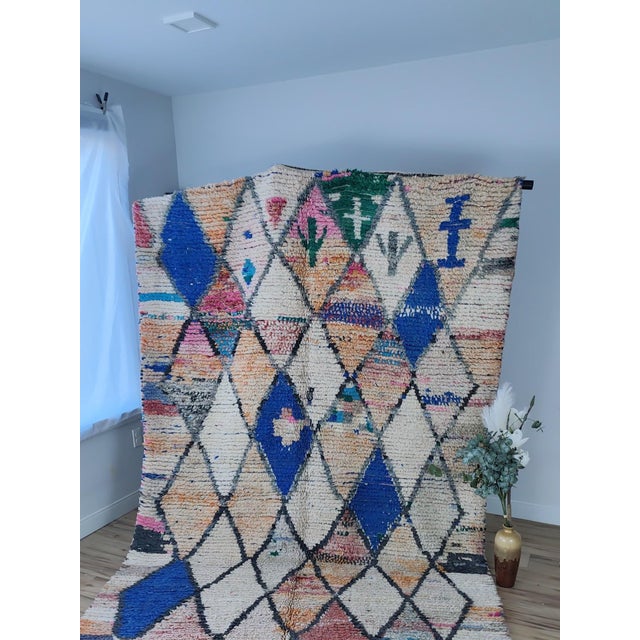 Ivory Ivory Multicolor Diamond Wool Moroccan Boujaad Rug For Sale - Image 8 of 12