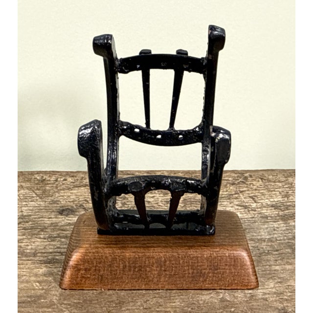 French Country Vintage Equestrian Iron Horseshoe and Nail Wine Bottle Holder on Wood Base For Sale - Image 3 of 6