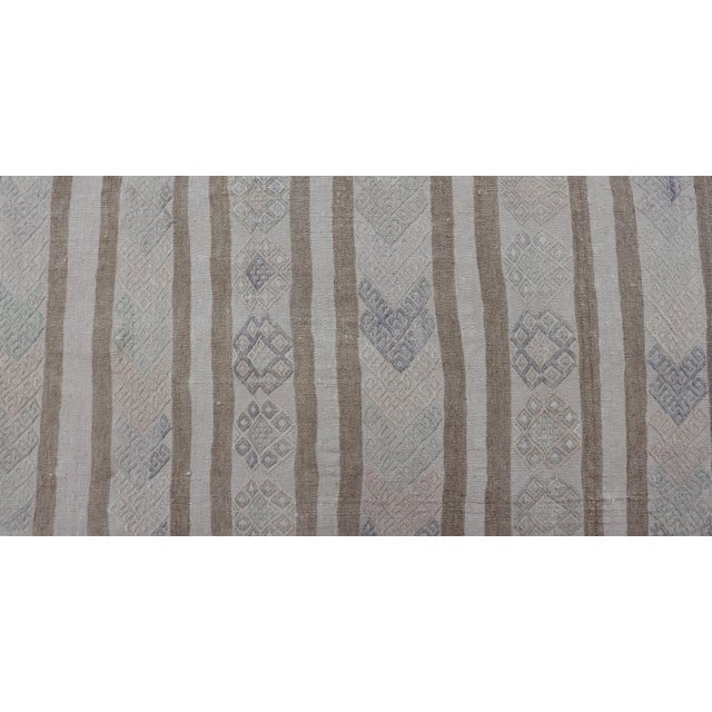Vintage Turkish Kilim Runner in Soft Gray and Beige Striped Design 2'0 X 13'3 For Sale - Image 9 of 12