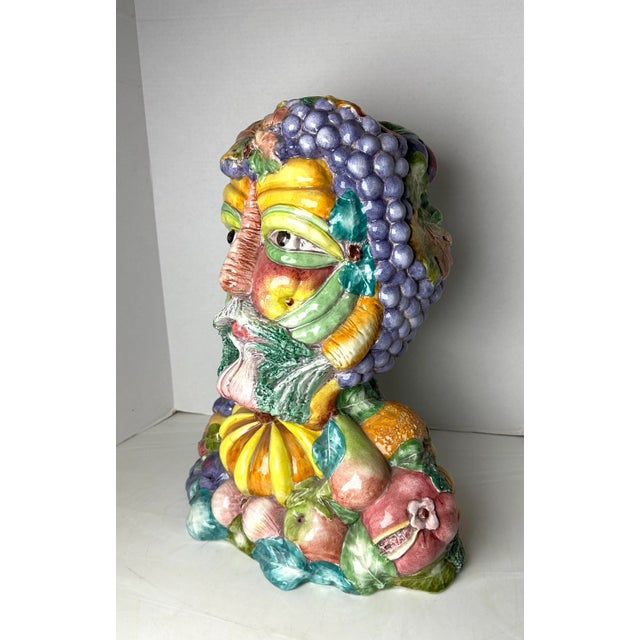 1980s Italian Glazed Pottery After Giuseppe Arcimoldo Bust For Sale - Image 4 of 8