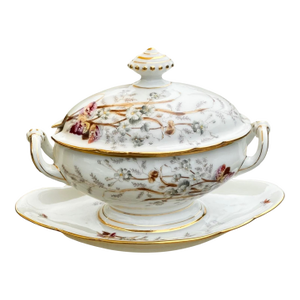 Antique French Belle Epoch Hand Painted Porcelain Sauce Tureen