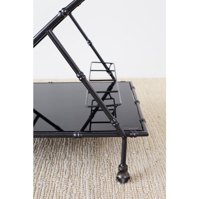 Modern Italian Black Faux-Bamboo Rolling Bar Cart For Sale - Image 11 of 13