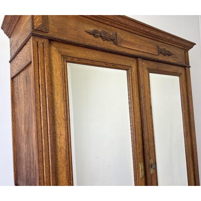 French Two-Door Wardrobe in Oak with Mirror For Sale - Image 6 of 18
