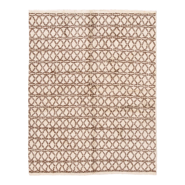 21st Century Contemporary Ivory Moroccan Tribal Wool Rug For Sale