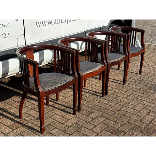 Brown Edwardian Mahogany Hotel Foyer Chairs, Set of 4 For Sale - Image 8 of 18