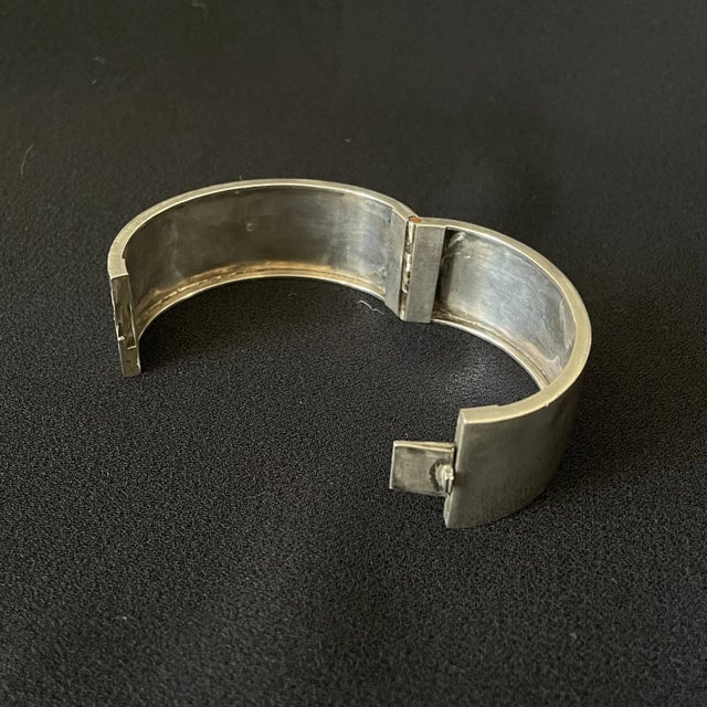 Silver Sterling Silver Engraved Hinged Cuff Bangle For Sale - Image 8 of 11