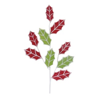 Glittered Fabric Holly Spray (Set of 6) For Sale