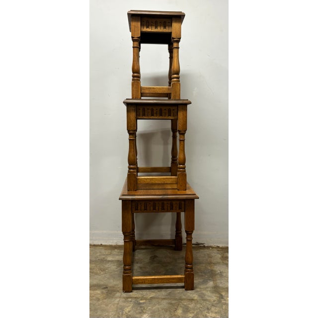 Wood Vintage English Oak Nest of Tables For Sale - Image 7 of 9