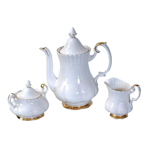 Vintage Royal Albert Val d'Or Bone China Tea Set Teapot Sugar/ Creamer Gold Trim- 3 Pieces