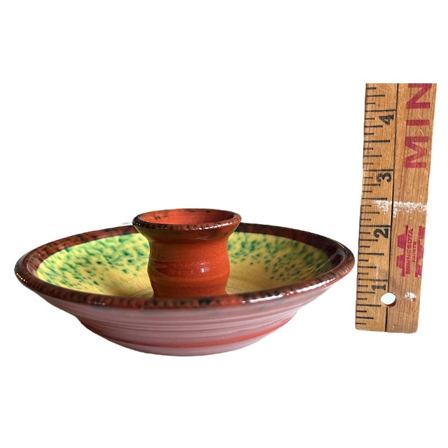 Red Handmade Moroccan Style Ceramic Splatter Candle Stick Holder Red Yellow Green For Sale - Image 8 of 9