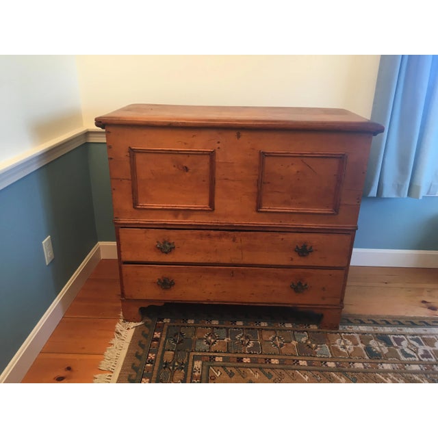 Early 19th century pine blanket chest, possibly southern. Single piece pine top. Lidded storage over two dovetailed...